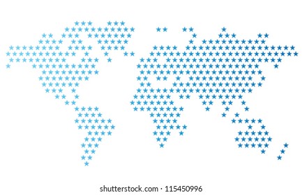 Dotted world map made of star shapes. Vector illustration.