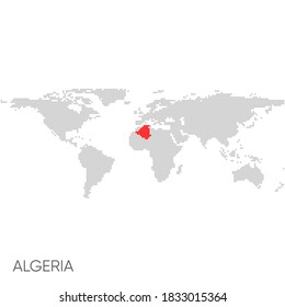 Dotted world map with marked algeria