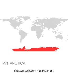 Dotted world map with marked antarctica