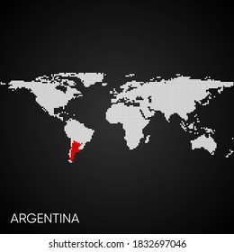 Dotted world map with marked argentina