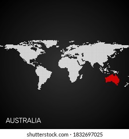Dotted world map with marked australia