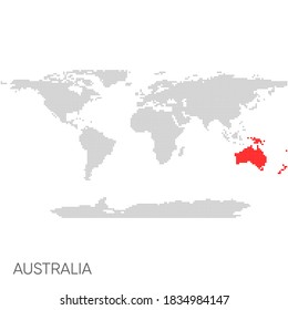 Dotted world map with marked australia