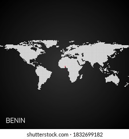 Dotted world map with marked benin