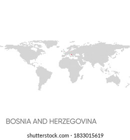 Dotted world map with marked Bosnia and Herzegovina
