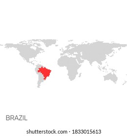 Dotted world map with marked brazil