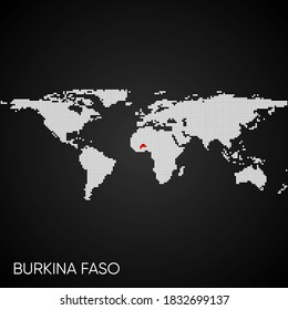 Mapa del mundo punteado con la marca burkina faso