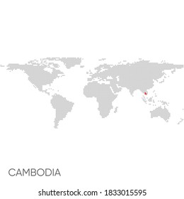 Dotted world map with marked cambodia