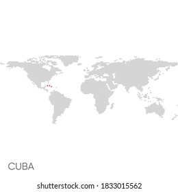 Dotted world map with marked cuba