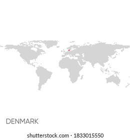 Dotted world map with marked denmark