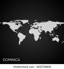 Dotted world map with marked dominica