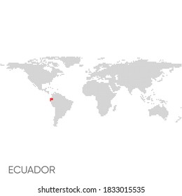 Dotted world map with marked ecuador