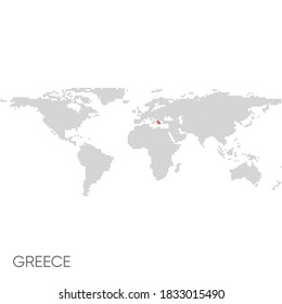 Dotted world map with marked greece