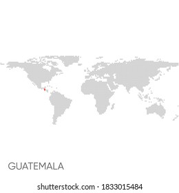 Dotted world map with marked guatemala