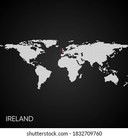 Mapa del mundo trazado con irlanda marcada