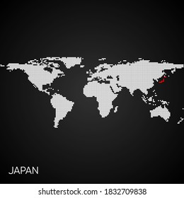 Dotted world map with marked japan
