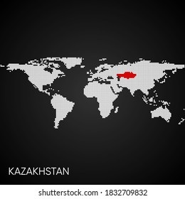 Dotted world map with marked kazakhstan