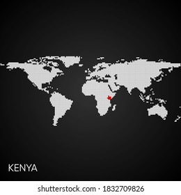 Mapa del mundo trazado con kenya marcado