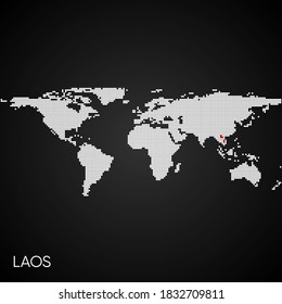 Dotted world map with marked laos
