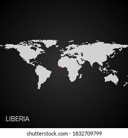 Dotted world map with marked liberia
