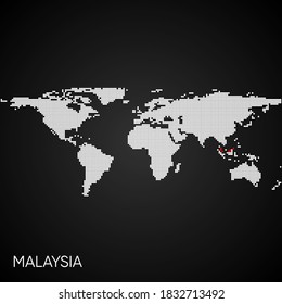 Dotted world map with marked malaysia