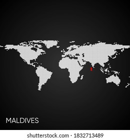 Dotted world map with marked maldives