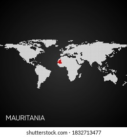 Dotted world map with marked mauritania