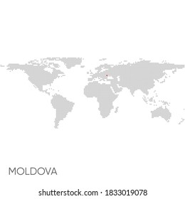 Dotted world map with marked moldova