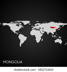 Dotted world map with marked mongolia