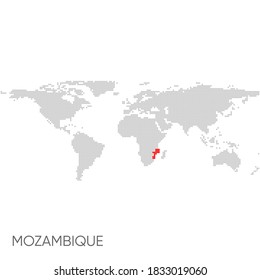 Mapa del mundo con el nombre de mozambique