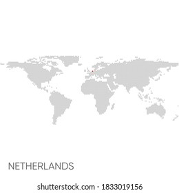Dotted world map with marked netherlands