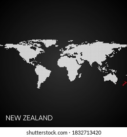 Dotted world map with marked new zealand