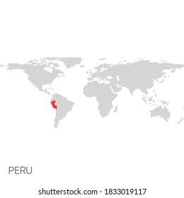 Dotted world map with marked peru