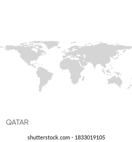 Dotted world map with marked qatar