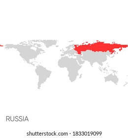 Dotted world map with marked russia