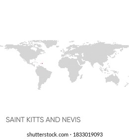 Dotted world map with marked Saint Kitts and Nevis