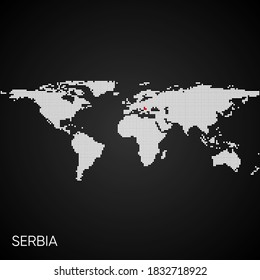 Dotted world map with marked serbia