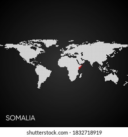 Dotted world map with marked somalia