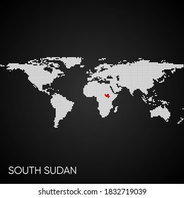 Dotted world map with marked south sudan