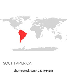 Dotted world map with marked south america