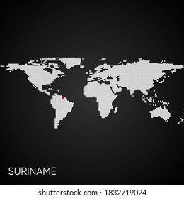 Dotierte Weltkarte mit markiertem Suriname