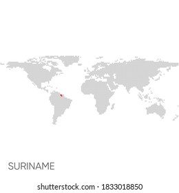 Dotted world map with marked suriname