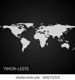Dotted world map with marked timor leste