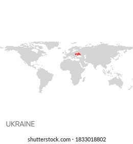 Dotted world map with marked ukraine