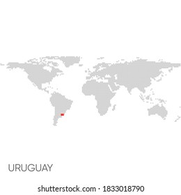 Mapa del mundo punteado con uruguay marcado