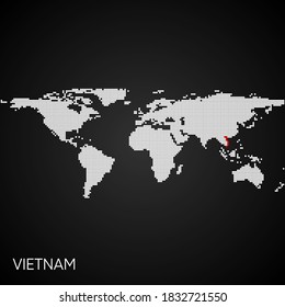Dotted world map with marked vietnam