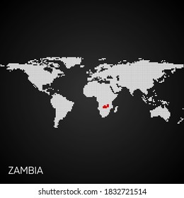 Dotted world map with marked zambia