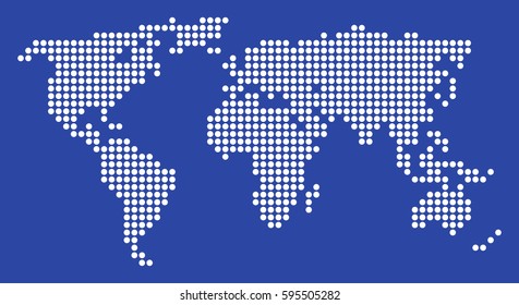 Dotted world map on blue background. Vector.