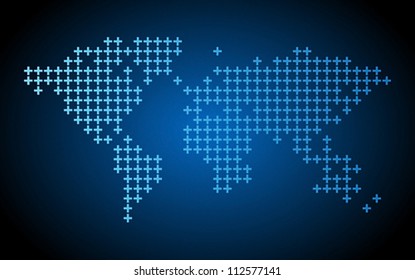 Dotted world map on dark blue background. Vector illustration.
