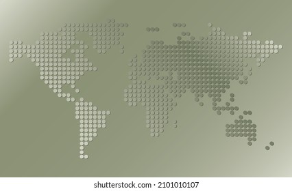 dotted world map on grayish vector background with gradient.  Graphic illustration as template infographics and silhouette for travel theme