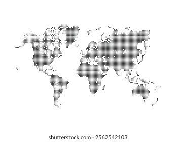 Dotted World map on white background. World map template with continents, North and South America, Europe and Asia, Africa and Australia. Dotted World Map Template, Geographic Design with Continents